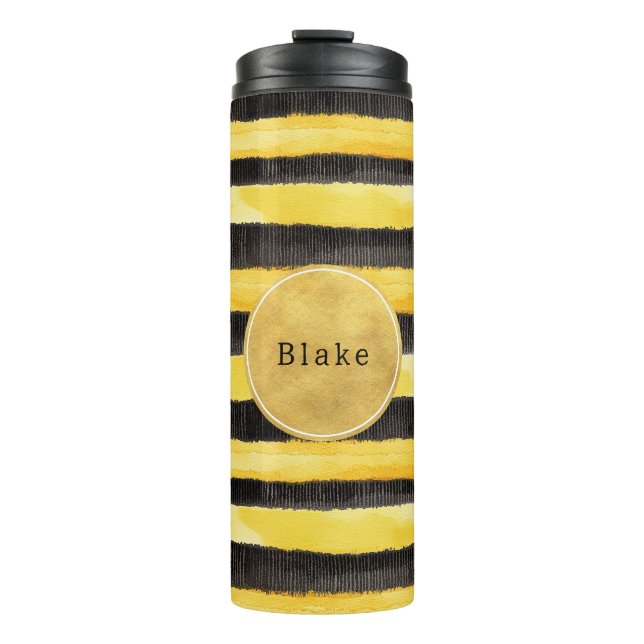 Termo Rayas de abeja negras amarillas doradas (Anverso)