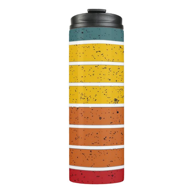 Termo Rayas de puesta de sol de arco iris retro (Anverso)