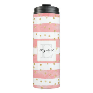 Termo Rayas Rubor rosadas   Monograma Faux Gold Confetti