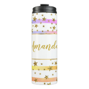 Termo Rayas y estrellas femeninas personalizadas