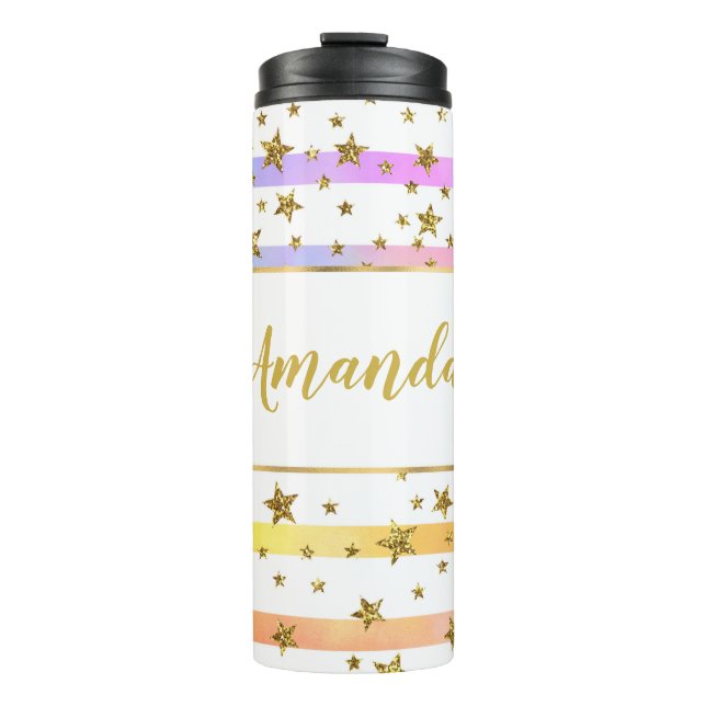 Termo Rayas y estrellas femeninas personalizadas (Anverso)