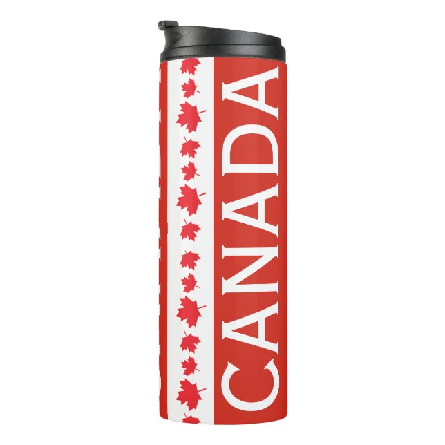 Termo Red and White Canada Tumbler – Maple Leaf Pattern (Rotado hacia la derecha)