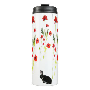 Termo Red Poppies Bunny Rabbit Floral