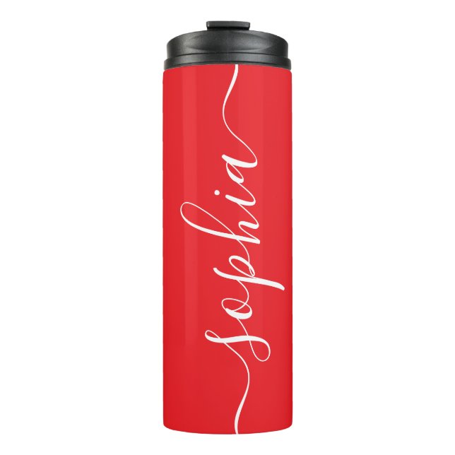 Termo Red White Script Custom Name Thermal Tumbler (Anverso)