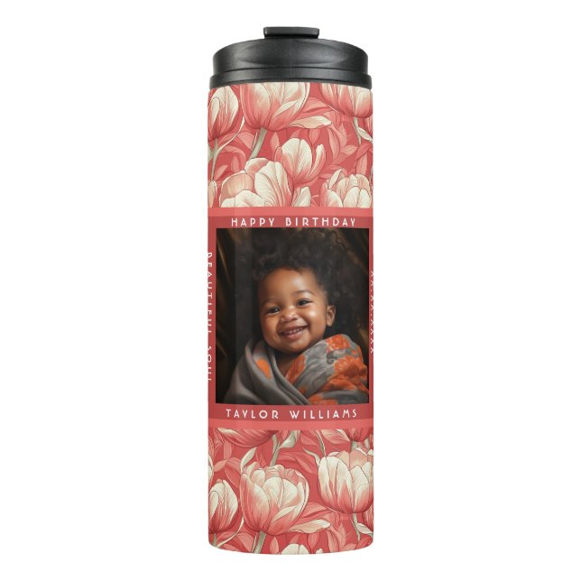 Termo Regalo de cumpleaños personalizado de tulipanes in (Anverso)
