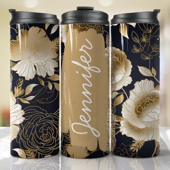 Termo Regalo de Personalizado de nombre de floral negro  (Floral Personalized Tumbler)
