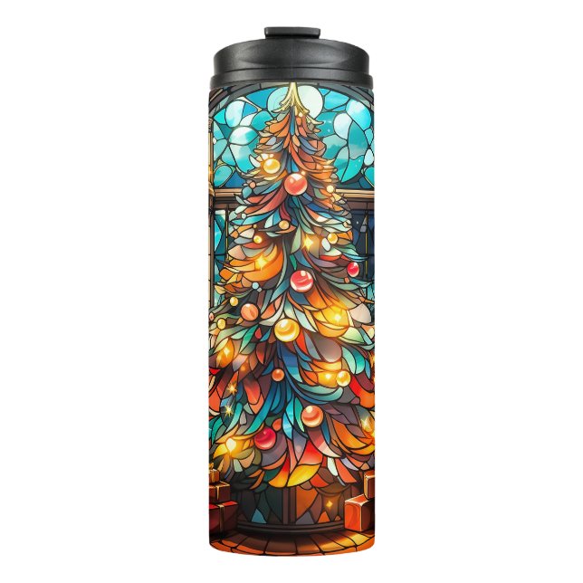 Termo Regalo del Tumbler de Vidrio Manchado de Árbol de  (Anverso)
