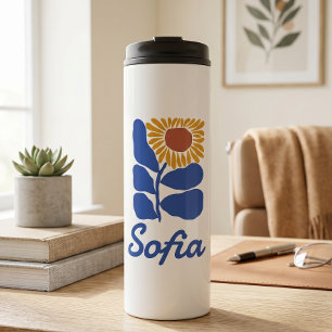 Termo Regalo Personalizado de Floral Retro con Nombre Pe