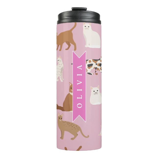 Termo Regalo Personalizado de Patrón de Gato Rosa Lindo  (Anverso)