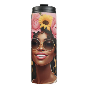 Termo Reina negra floral afro melanina mujer amor floral