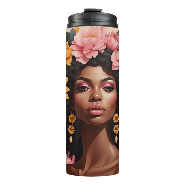 Termo Reina negra floral afro melanina mujer amor floral (Anverso)