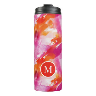 Termo Resumen de Naranja rosa de color de agua monogramo