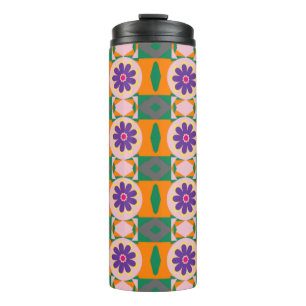 Termo Resumen de patrones multicolores con flores morada