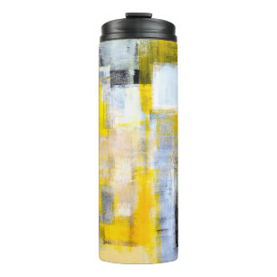 Termo Resumen de pintura de arte abstracto gris y amaril