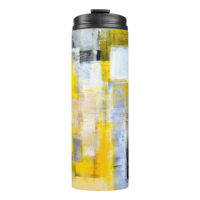 Termo Resumen de pintura de arte abstracto gris y amaril (Anverso)