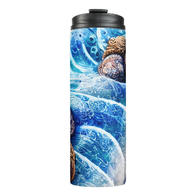 Termo Resumen Ola Azul Océano Marble Agágata Oro Arte (Anverso)