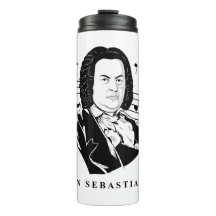 Retrato de Johann Sebastian Bach y busto con notas