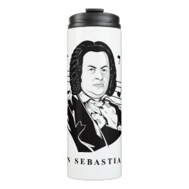 Termo Retrato de Johann Sebastian Bach y busto con notas