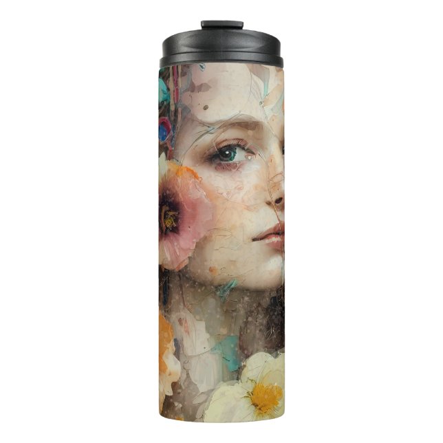 Termo Retrato de mujer de flor abstracta (Anverso)