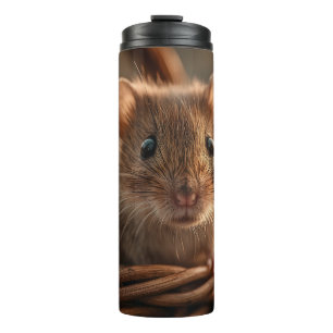 Termo Retrato ultra cercano de un adorable ratón salvaje