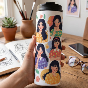 Termo Retratos de Mujeres con Estética de Arte Popular C