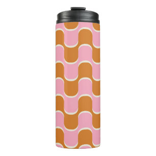 Termo Retro 70: Patrón ondulado dorado-rosado.