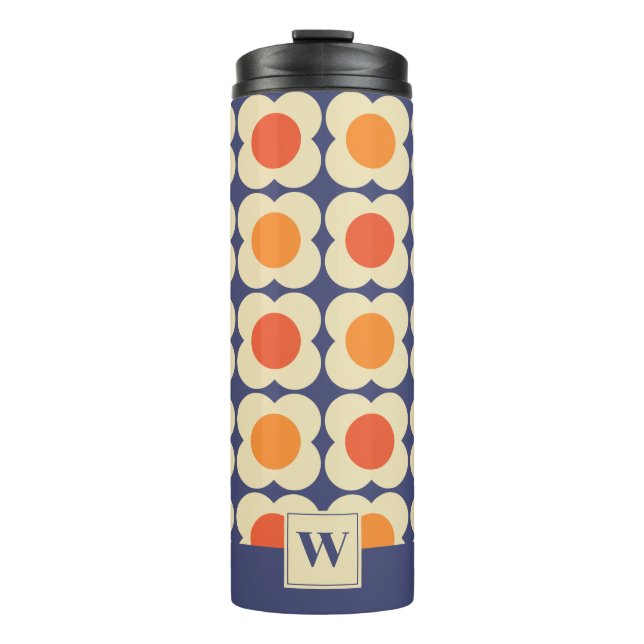 Termo Retro 70s Scandi Flowers - Orange on Navy Blue (Anverso)