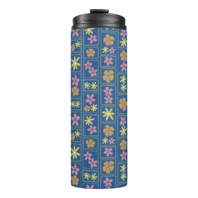 Termo Retro Azul Patchwork Floral (Anverso)