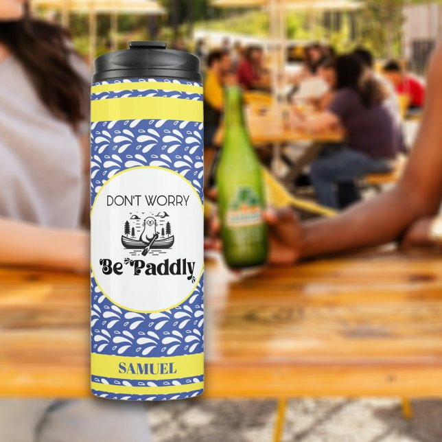 Termo Retro Blue Pattern Strips Canoe Otter Custom Name (Subido por el creador)