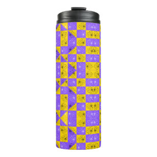 Termo Retro Boho Morado y Amarillo Damasco de Ajedrez