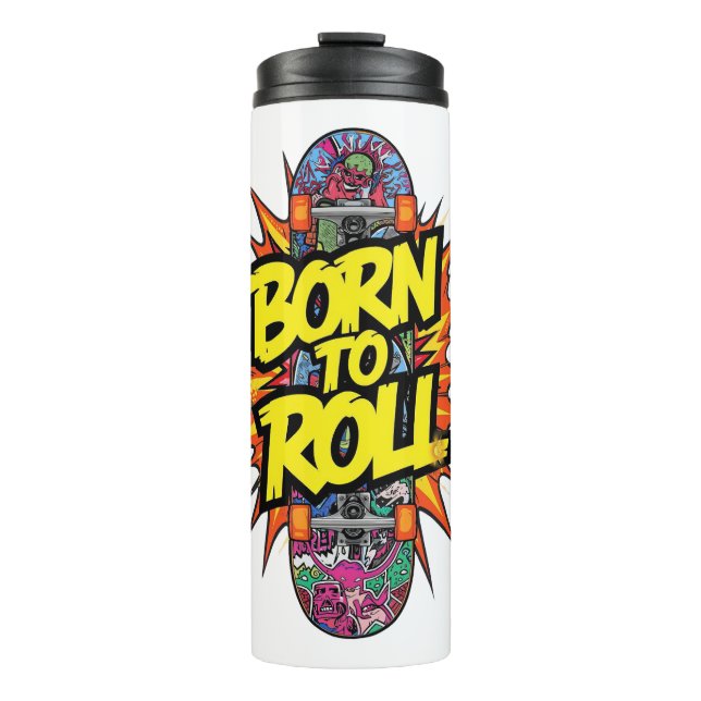 Termo Retro Comic Style "Born to Roll" Skater (Anverso)