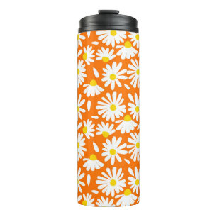Termo Retro daisy floral: cosecha naranja.