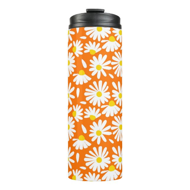 Termo Retro daisy floral: cosecha naranja. (Anverso)