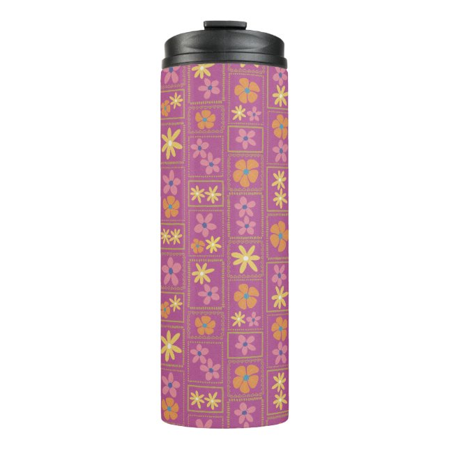 Termo Retro de frambuesa floral de patchwork (Anverso)