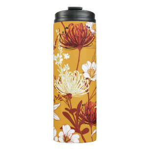 Termo Retro Floreciente: Arte De Línea Floral Inconcluso