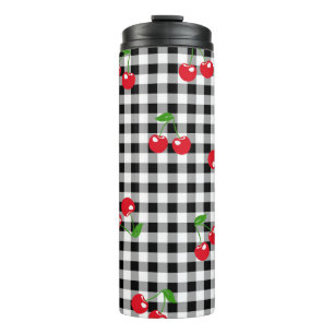 Termo Retro Gingham Cereza Lindo Rojo y Negro Cuadros