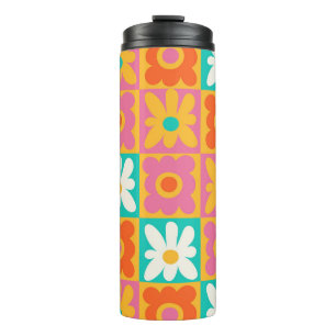 Termo Retro Groovy Floral de Cuadro de los 70 Colorido