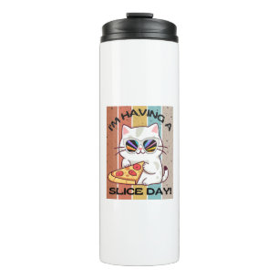 Termo Retro Kawaii lindo gato comiendo pizza