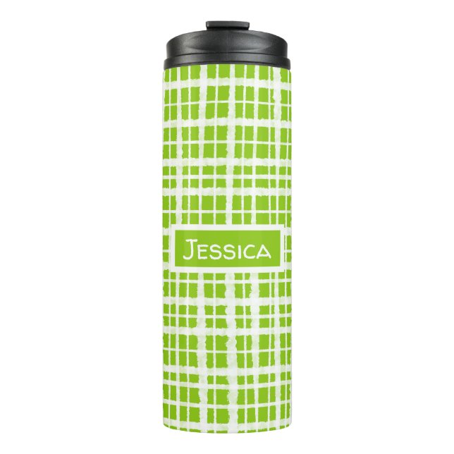 Termo Retro Pintado Gingham Plaid Pattern Lime Green (Anverso)