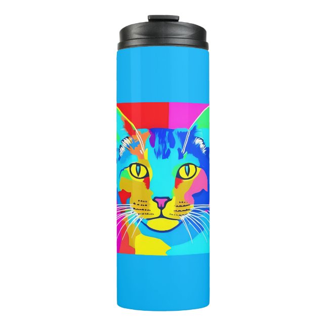 Termo Retro retrato de gato de arte pop (Anverso)