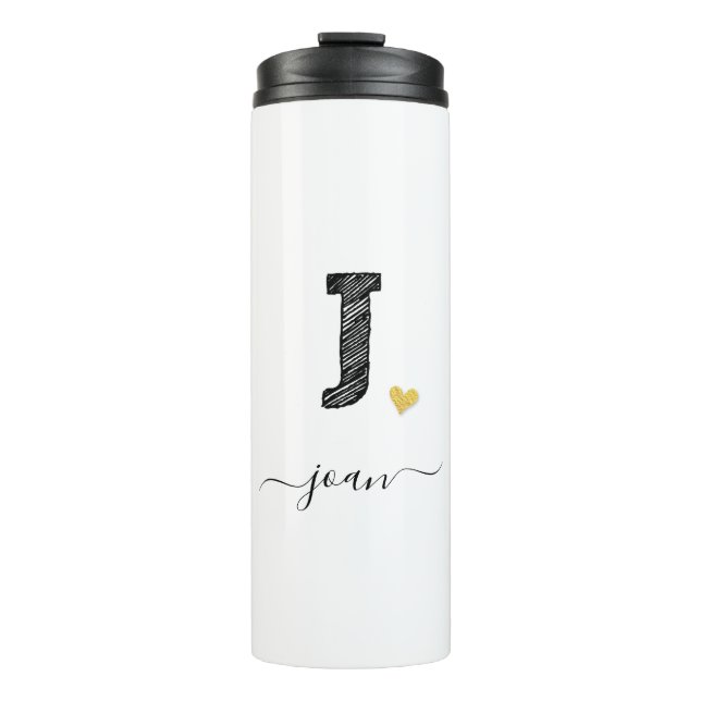 Termo Retro Sketch Monograma Letra J, Tumbler térmico (Anverso)