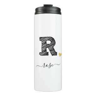 Termo Retro Sketch Monograma Letra R, Tumblador térmico