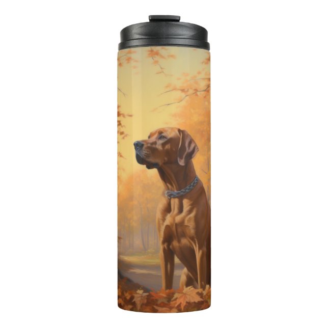 Termo Rhodesian Ridgeback  en Otoño Las Hojas Caídas Ins (Anverso)