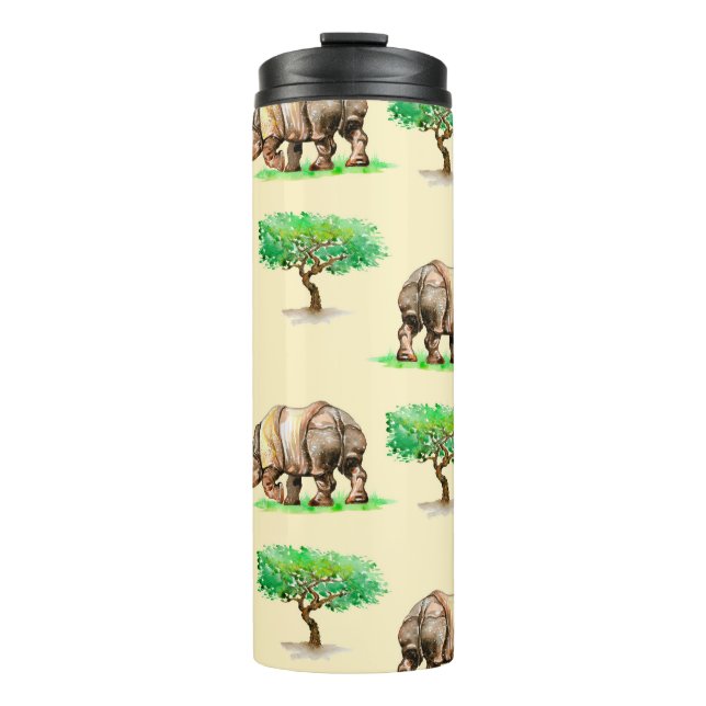 Termo Rinoceronte acuarela: Patrón pintado a mano. (Anverso)