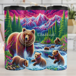 Termo Río de Montaña Vibrante de la Familia de Osos