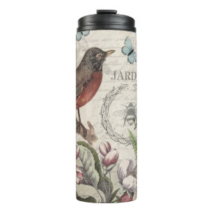 Termo Robin Elegant Bird Butterfly Arte Francés