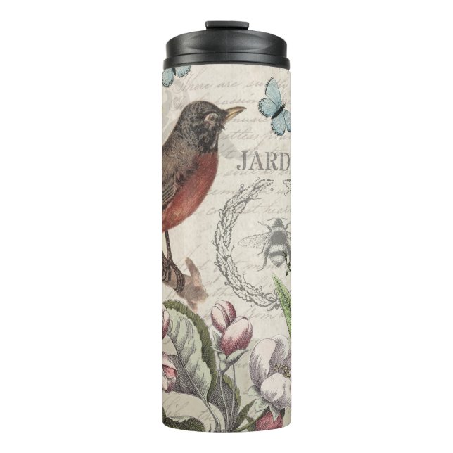 Termo Robin Elegant Bird Butterfly Arte Francés (Anverso)