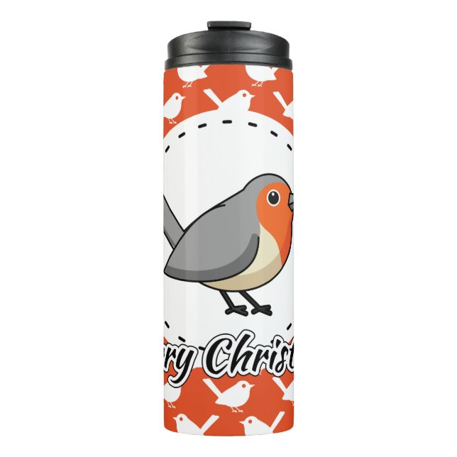 Termo Robin on Orange White Bird Pattern - Merry Xmas (Anverso)