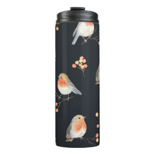 Termo Robins, bayas de rowan, acuarela de invierno.