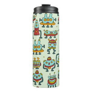 Termo Robots Aliens Ilustracion de patrones de vintage